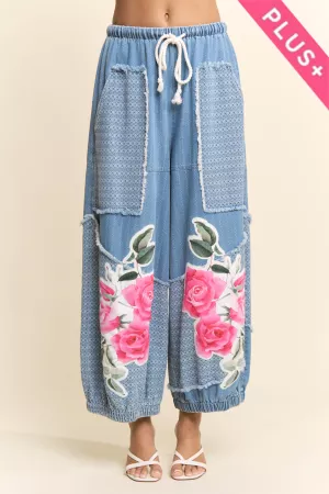 wholesale clothing plus printed flower patchwork pants davi & dani