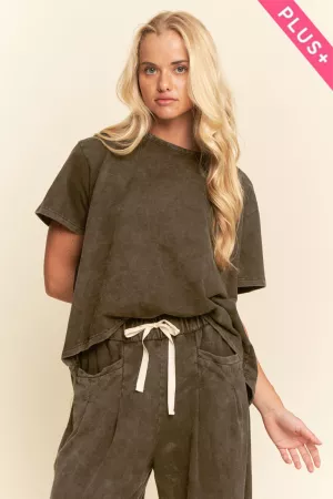 wholesale clothing plus  garment washed pleat short sleeve set davi & dani