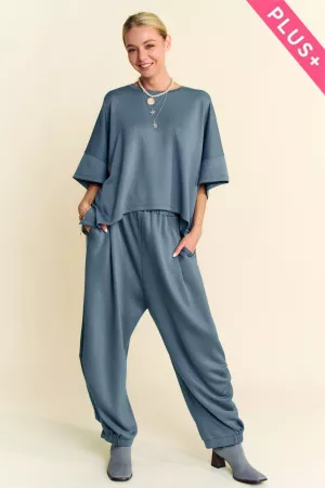 wholesale clothing plus solid flowy top elastic waist band pants set davi & dani