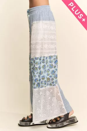 wholesale clothing plus soft waffle knit print mixed block pants davi & dani