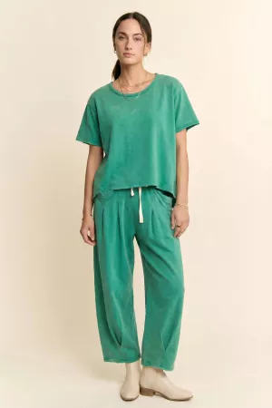 wholesale clothing garment washed short sleeve pleat top pants set davi & dani