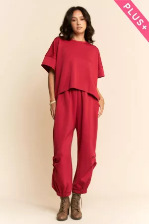 wholesale clothing plus solid flowy top elastic waist band pants set davi & dani