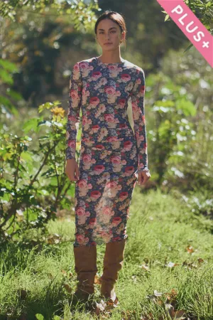 wholesale clothing plus floral long sleeve mesh midi dress davi & dani