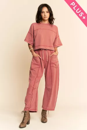 wholesale clothing plus mineral washed exposed barrel pants set davi & dani