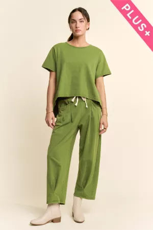 wholesale clothing plus  garment washed pleat short sleeve set davi & dani