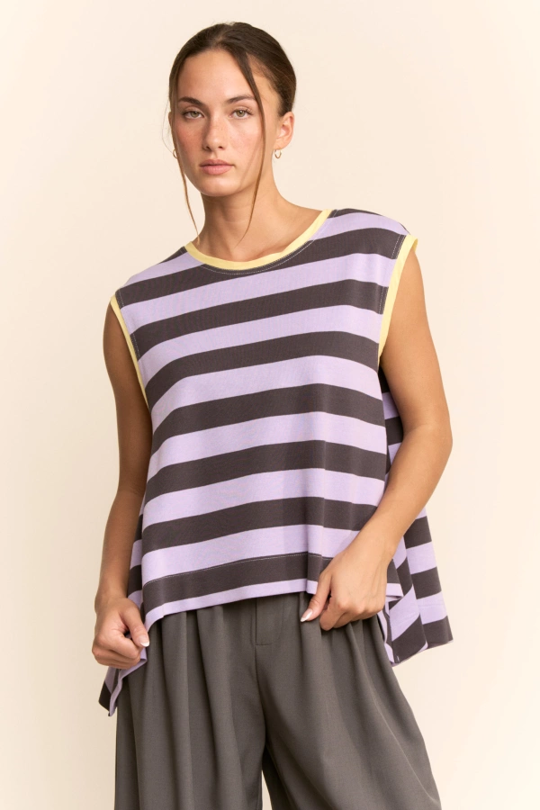 wholesale clothing striped sleeveless relaxed fit top davi & dani