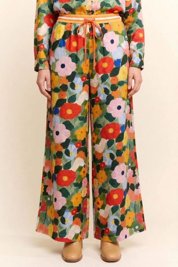wholesale clothing floral print wide-leg pants with drawstring waist davi & dani