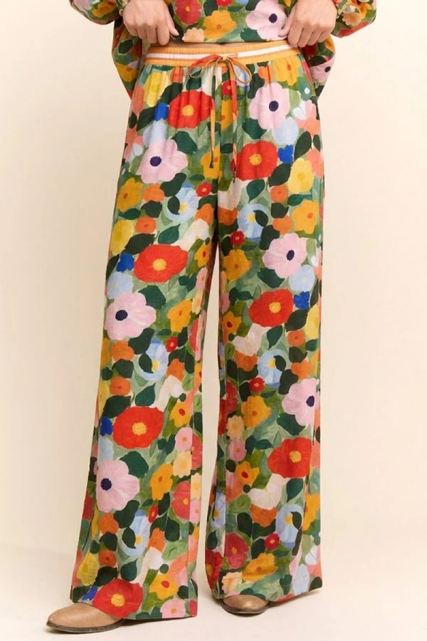 wholesale clothing floral print wide-leg pants with drawstring waist davi & dani