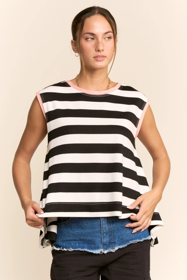 wholesale clothing striped sleeveless relaxed fit top davi & dani