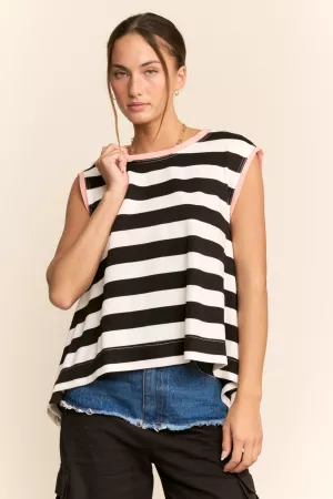 wholesale clothing striped sleeveless relaxed fit top davi & dani