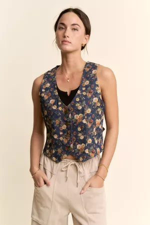 wholesale clothing ditsy flower printed denim vest davi & dani