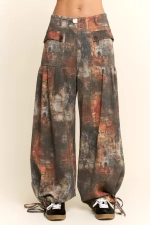 wholesale clothing tie-dyed printed denim wide mid-high waist pants davi & dani