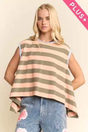 wholesale clothing plus striped sleeveless relaxed fit top davi & dani