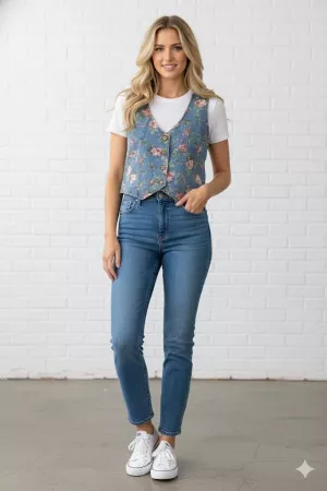 wholesale clothing ditsy flower printed denim vest davi & dani