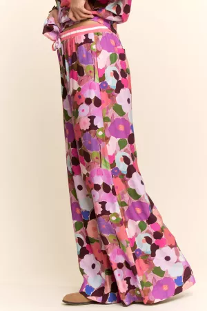 wholesale clothing floral print wide-leg pants with drawstring waist davi & dani