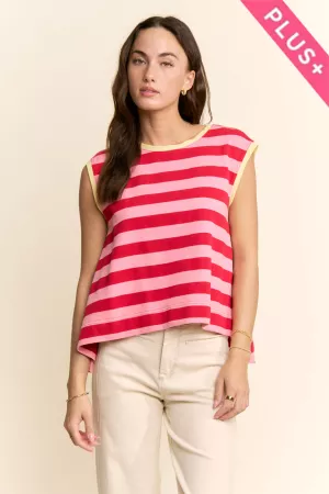 wholesale clothing plus striped sleeveless relaxed fit top davi & dani