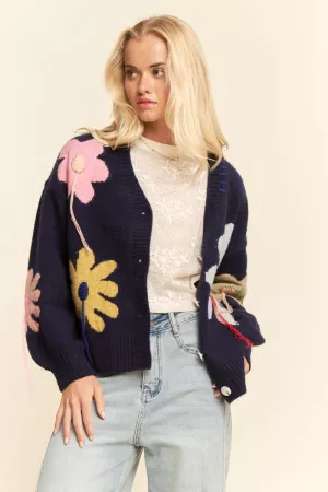 wholesale clothing 3d flower textures v-neck button down cardigan davi & dani