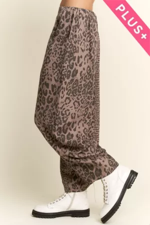 wholesale clothing plus leopard elastic waist barrel pants davi & dani