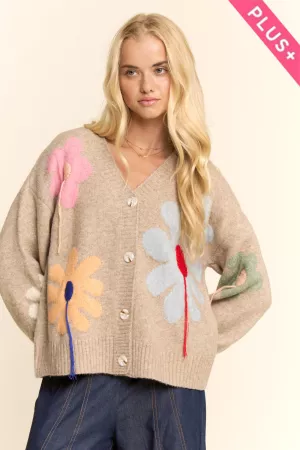 wholesale clothing plus 3d flower textures button down cardigan davi & dani