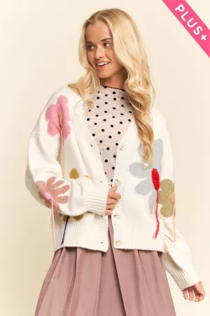 wholesale clothing plus 3d flower textures button down cardigan davi & dani