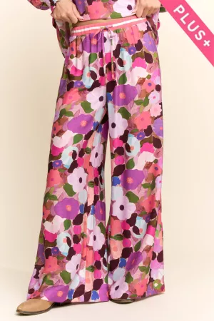 wholesale clothing plus floral print wide leg pants drawstring waist davi & dani