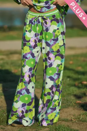 wholesale clothing plus floral print wide leg pants drawstring waist davi & dani