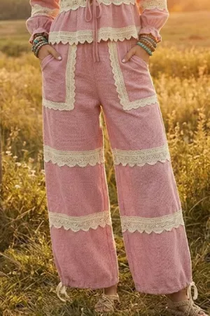 wholesale clothing lace detail bottom adjustable pants davi & dani