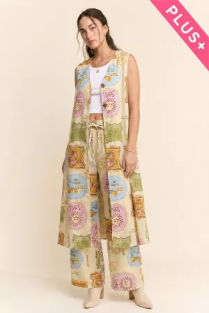 wholesale clothing plus printed linen vest elastic waist band pant davi & dani