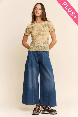 wholesale clothing plus lettus hem detail printed mesh lace top davi & dani