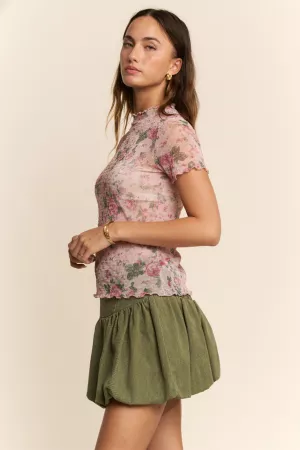 wholesale clothing lettus hem detail printed mesh lace top davi & dani