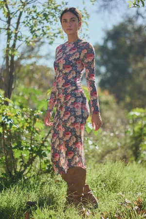 wholesale clothing floral long sleeve mesh midi dress davi & dani