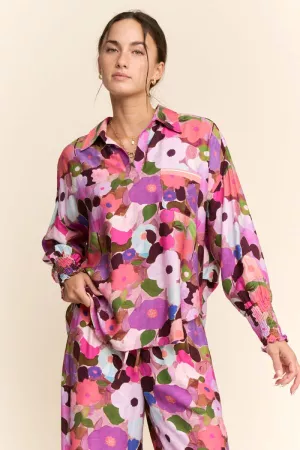 wholesale clothing floral print long sleeve button top davi & dani