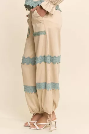 wholesale clothing lace detail bottom adjustable pants davi & dani