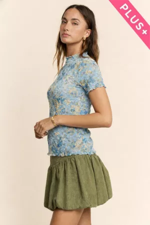 wholesale clothing plus lettus hem detail printed mesh lace top davi & dani