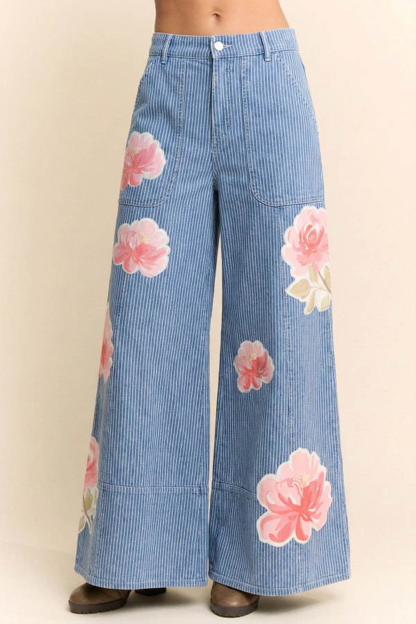 wholesale clothing oversized floral accents wide leg pants davi & dani