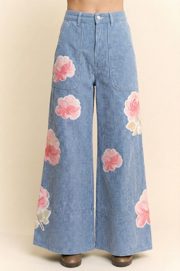 wholesale clothing oversized floral accents wide leg pants davi & dani