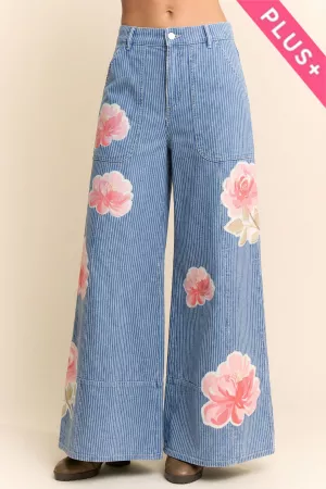 wholesale clothing plus oversized floral accents wide leg pants davi & dani