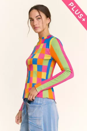 wholesale clothing plus checkerboard pullover mesh plaid sweater davi & dani