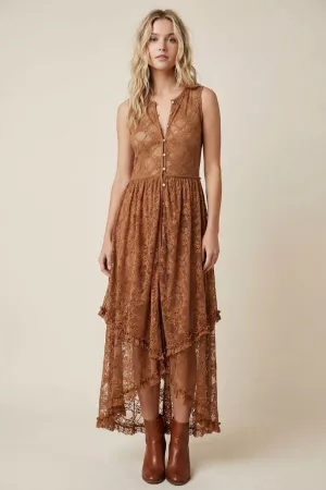 wholesale clothing sheer lace layered duster with botton front davi & dani