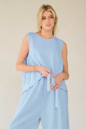 wholesale clothing solid crew neck cinch tie top waistband pants set davi & dani