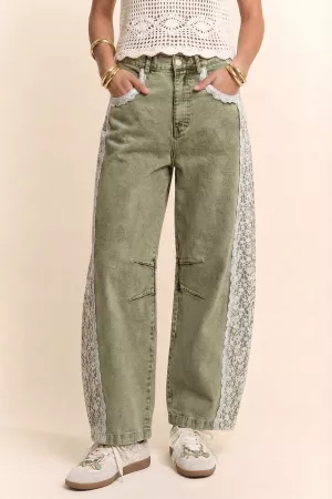 wholesale clothing baggy high waisted lace trim jeans relaxed fit davi & dani