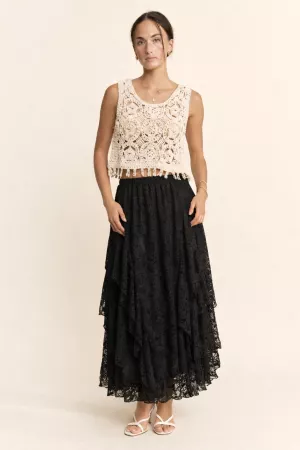 wholesale clothing sheer lace layered skirt with waist band davi & dani
