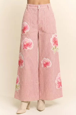 wholesale clothing oversized floral accents wide leg pants davi & dani