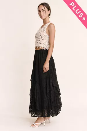 wholesale clothing plus sheer lace layered skirt with waist band davi & dani