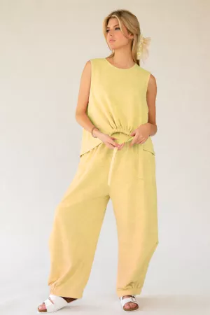 wholesale clothing solid crew neck cinch tie top waistband pants set davi & dani