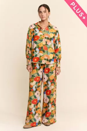 wholesale clothing plus floral print long sleeve button top davi & dani