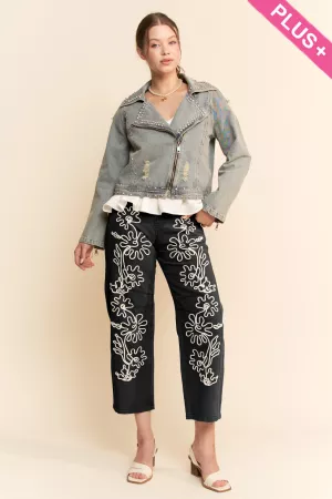 wholesale clothing plus cord floral embroidered barrel pants davi & dani