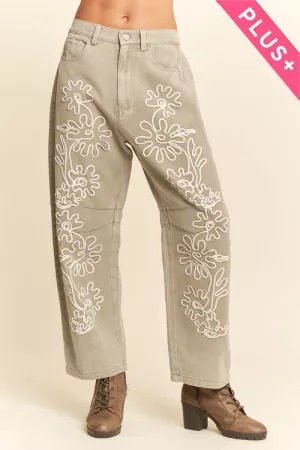 wholesale clothing plus cord floral embroidered barrel pants davi & dani