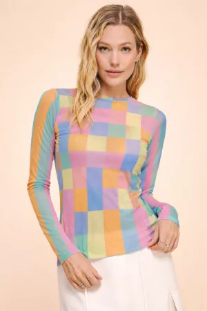 wholesale clothing checkerboard pullover mesh plaid knit sweater davi & dani