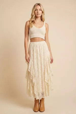 wholesale clothing sheer lace layered skirt with waist band davi & dani